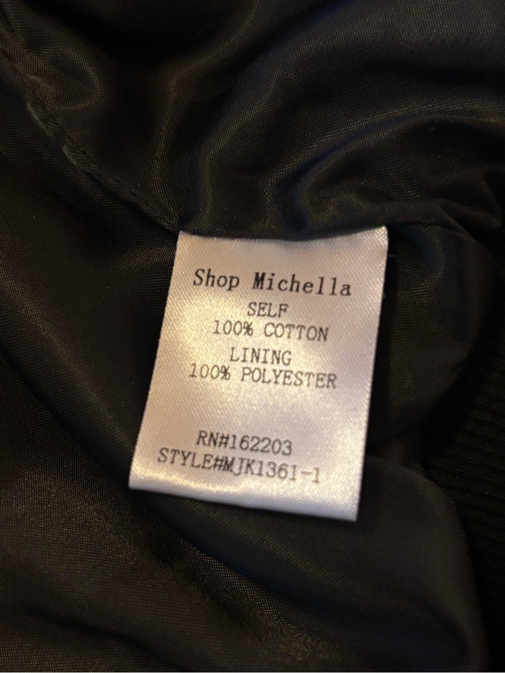 Shop Michelle Vintage Ruffle Shoulder Bomber Jacket - Black, size small - Picture 12 of 13